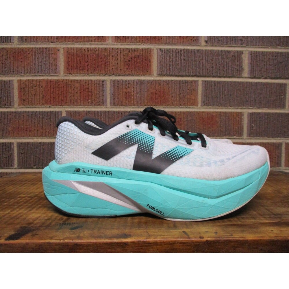 New Balance Women FuelCell SuperComp Trainer V1 White Teal Running Shoe 8 D Wide